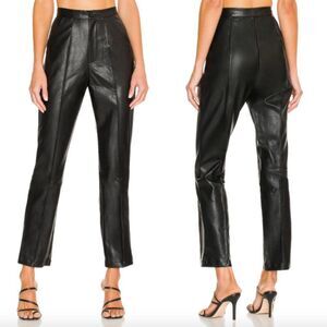 NWT SNDYS black Lennox faux leather slim straight leg stitch pleat pants